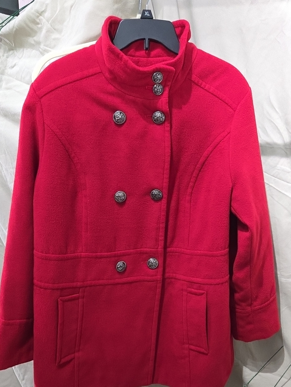 Liz Claiborne Double-Breasted Red Pea Coat